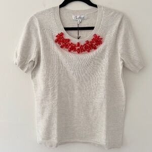 NWT Cabi Love Carol Rock Candy Beaded Cotton Oatmeal Heather Sweater Embellished